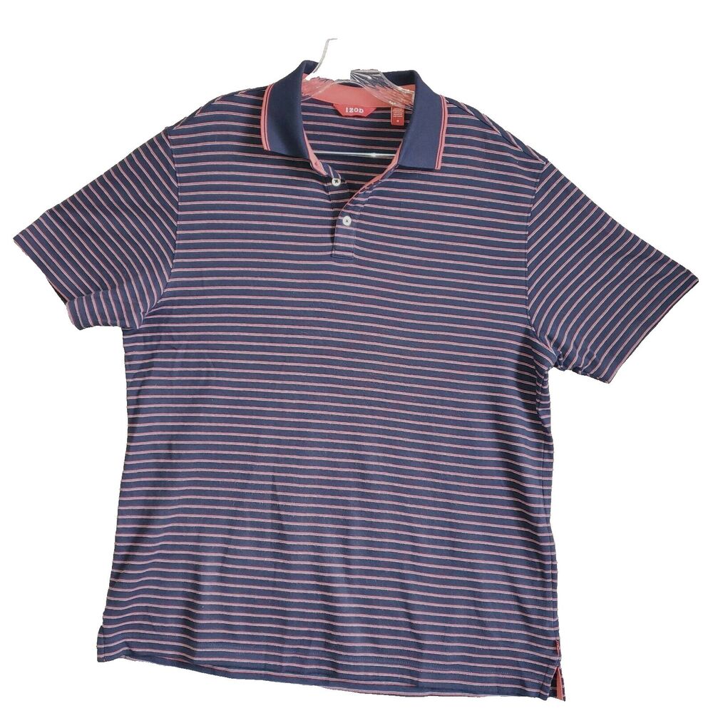 Izod Polo Golf Shirt Short Sleeve Blue Striped Men's Size M Stretch 100% Cotton